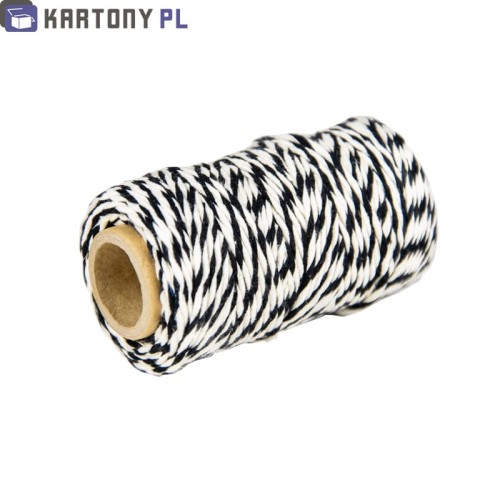 Sznurek bawełniany kolorowy, kolor biało czarny, 2 mm, 10 dag