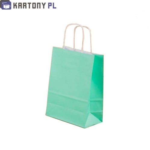 Kolorowe torby do pakowania, miętowa, 180x80x225 mm, rączka skręcana, 25 sztuk