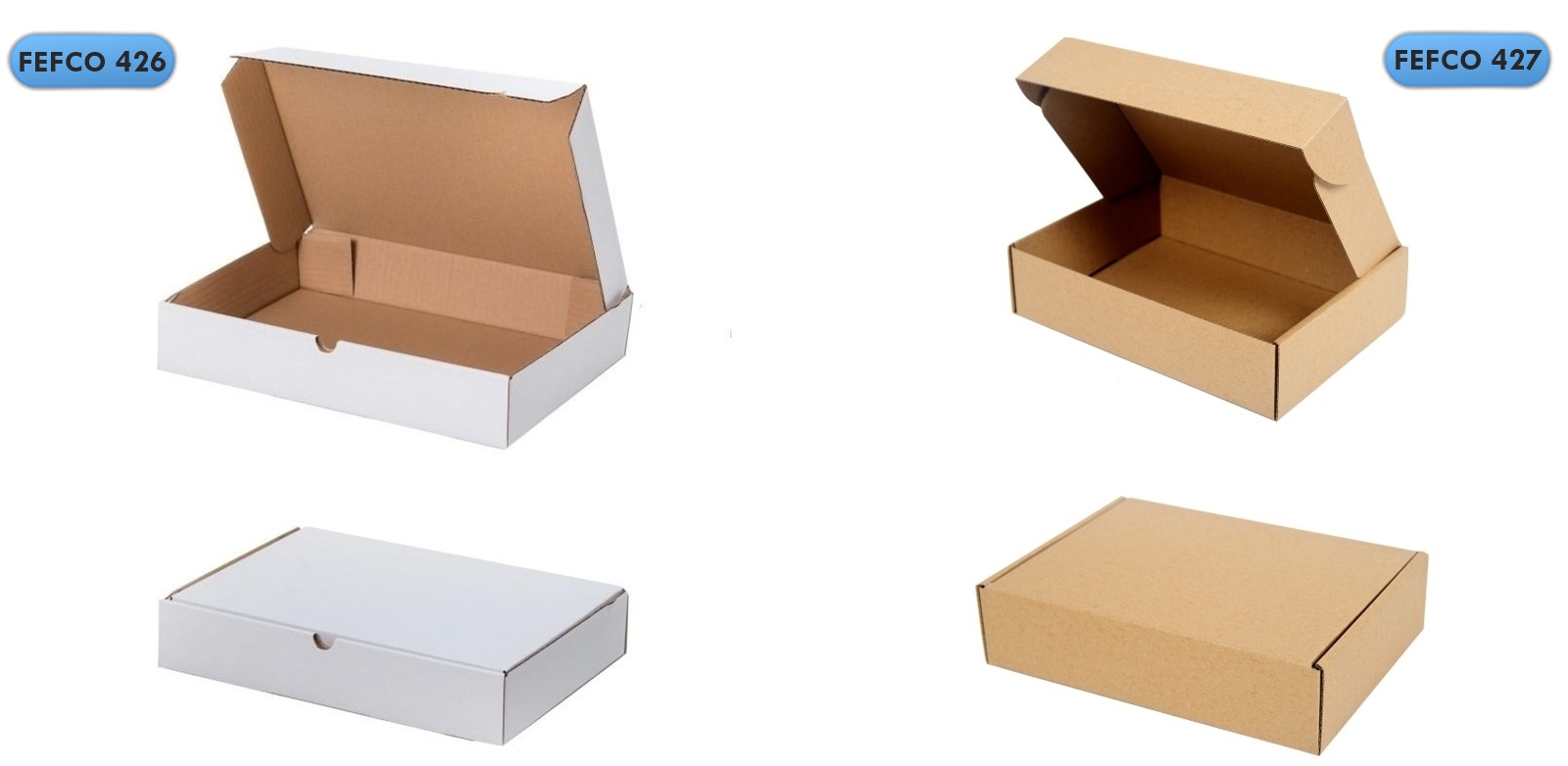 Kartony fasonowe rodzaje, fefco 426 i 427, tektura szara i biała